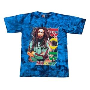 Vintage Y2K Bob Marley Hot Ice Blue Tie Dye Rap Tee T Shirt Men’s Size Large